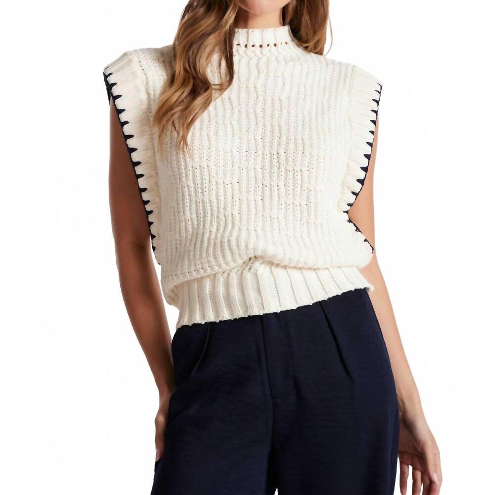 NEW BISHOP + YOUNG richie whipstitch sweater in ivory